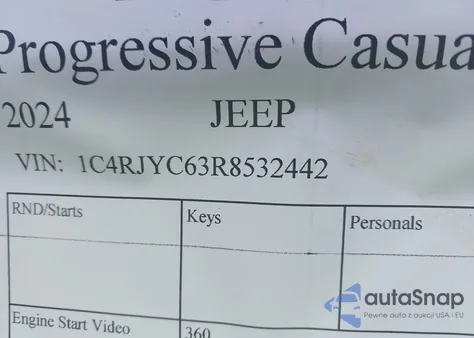 2024 Jeep Grand Cherokee 4Xe Trailhawk Carb State Pkg из США, поврежденный, VIN 1C4RJYC63R8532442